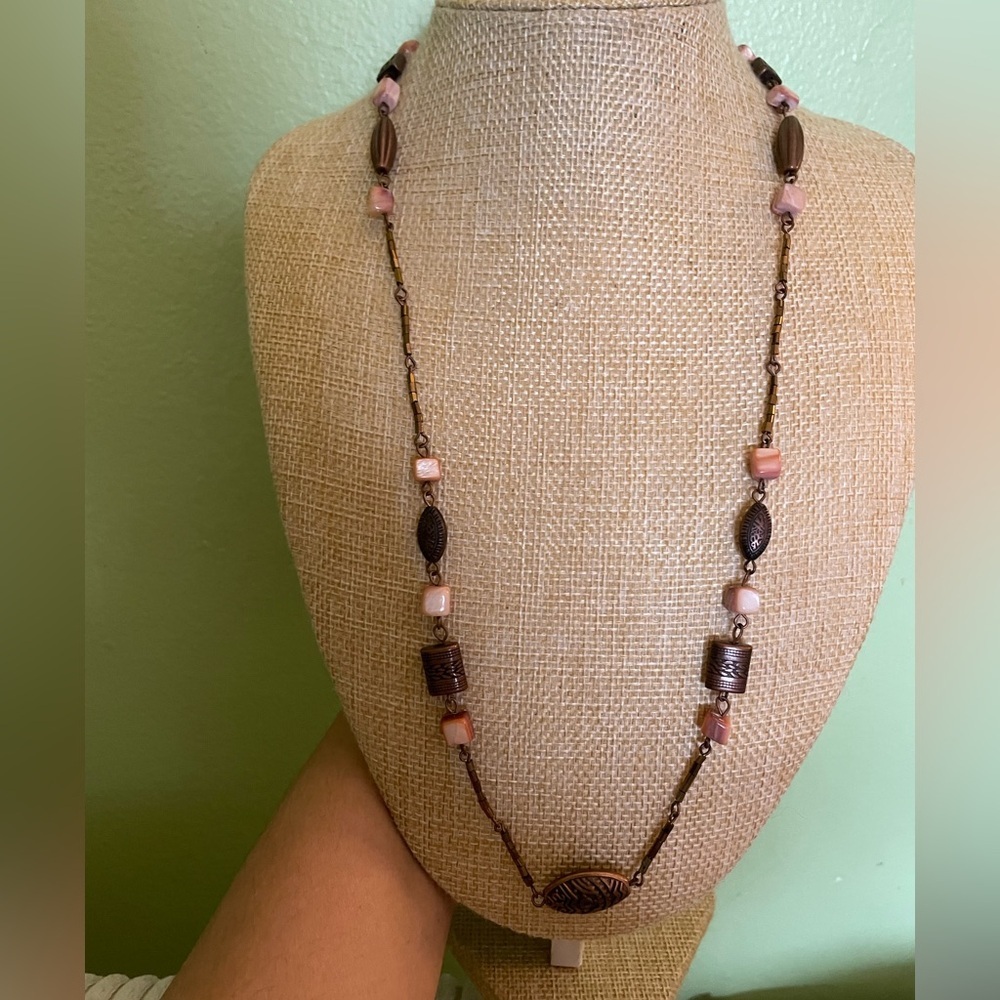 Elegant Pink and Brown Beaded Necklace